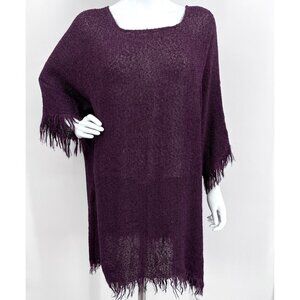 Novenka Moroccan Woven Fringe Tunic Top Eggplant Purple Rayon‎ Cotton Linen